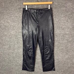 Commando Faux Leather Trousers Navy Blue High Rise Straight Leg Pants Size M